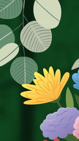 animation of flowers over leaves and window shadow on green background