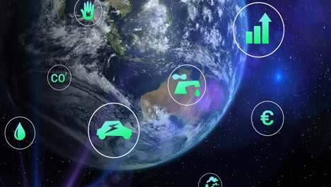 animación del procesamiento de iconos ecológicos digitales en todo el mundo