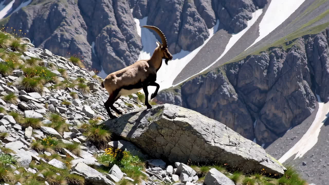 Alpine Ibex on Mountain Rocks