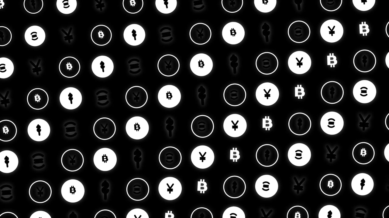 Animated Grid of Cryptocurrency and Currency Symbols