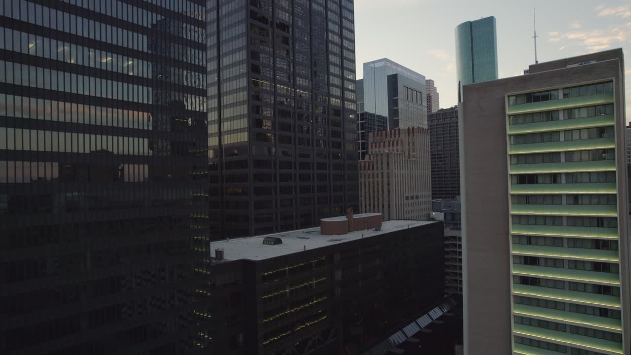 Aéreo - Distrito Comercial de Houston ao Anoitecer