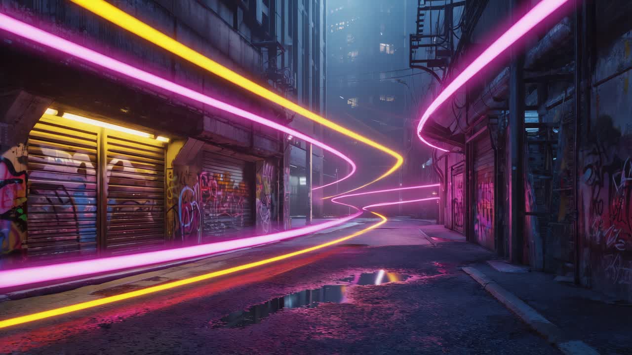 네온 조명이 있는 사이버 크 골목