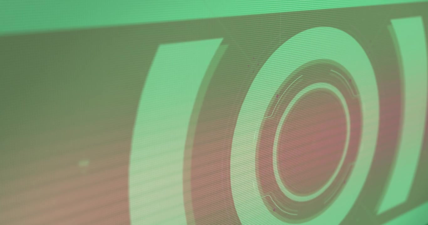 Animation of white circular scope on pink screen with interference and flashes
