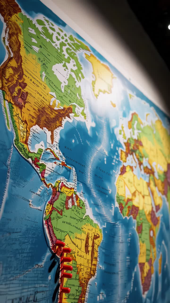 World Map with Pins Marking South America