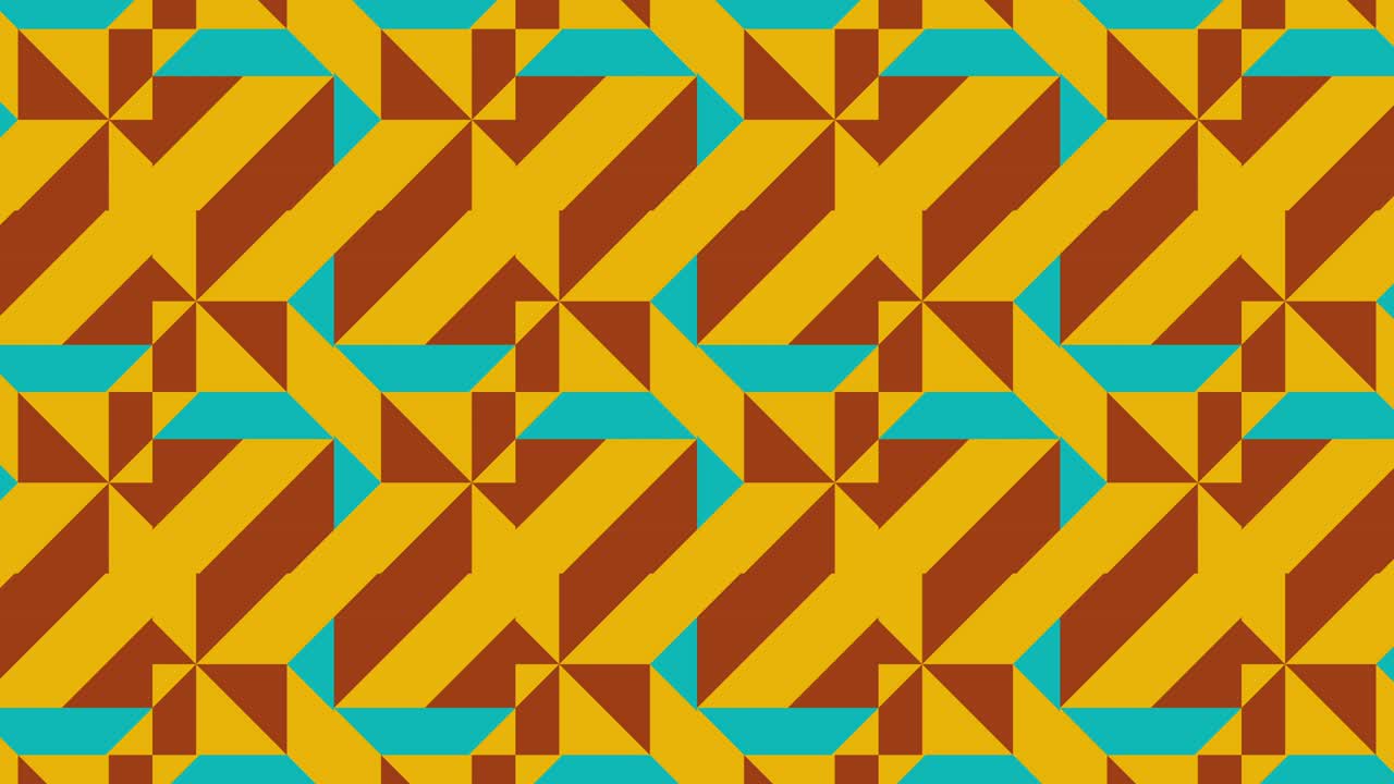 Retro mosaic with dynamic geometric tiles in a warm color palette. Vintage flat motion graphic animation in a seamless loop