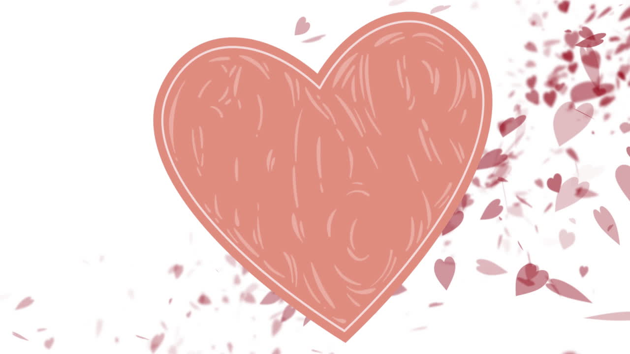 색 배경에 떨어지는 빨간색 심장과 여러 개의 심장의 애니메이션