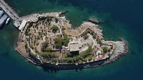 castle in island overhead view