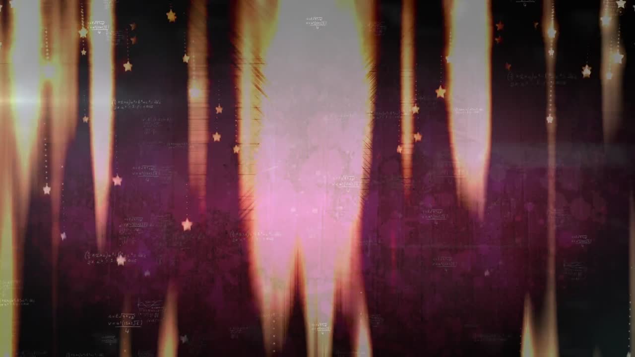 animación de rayas de luz y estrellas de navidad cayendo sobre ecuaciones