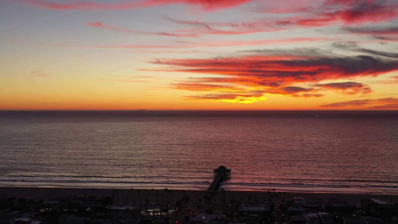 Serene And Beautiful Orange Sunset By The Sea - aerial shot