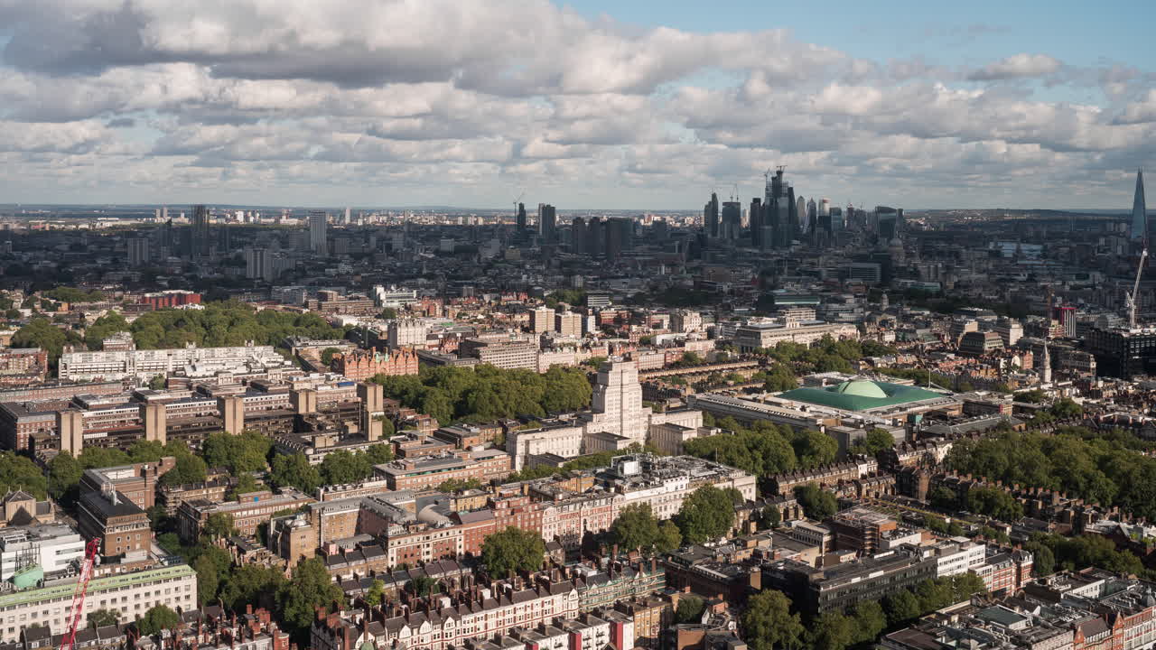 Panning time-lapse from the top of the rotating viewing platform of the BT Tower in London on a sunny day