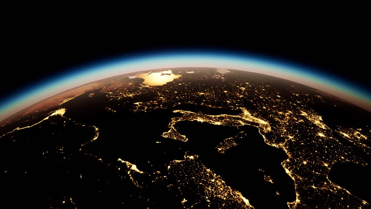 밤에 우주, 태양, 지구