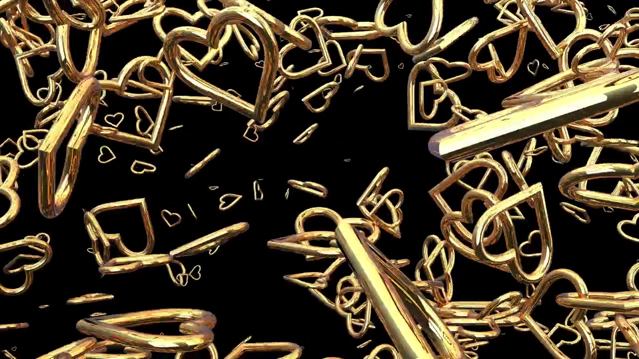 Flying golden hearts. Abstract background of shining elements.
