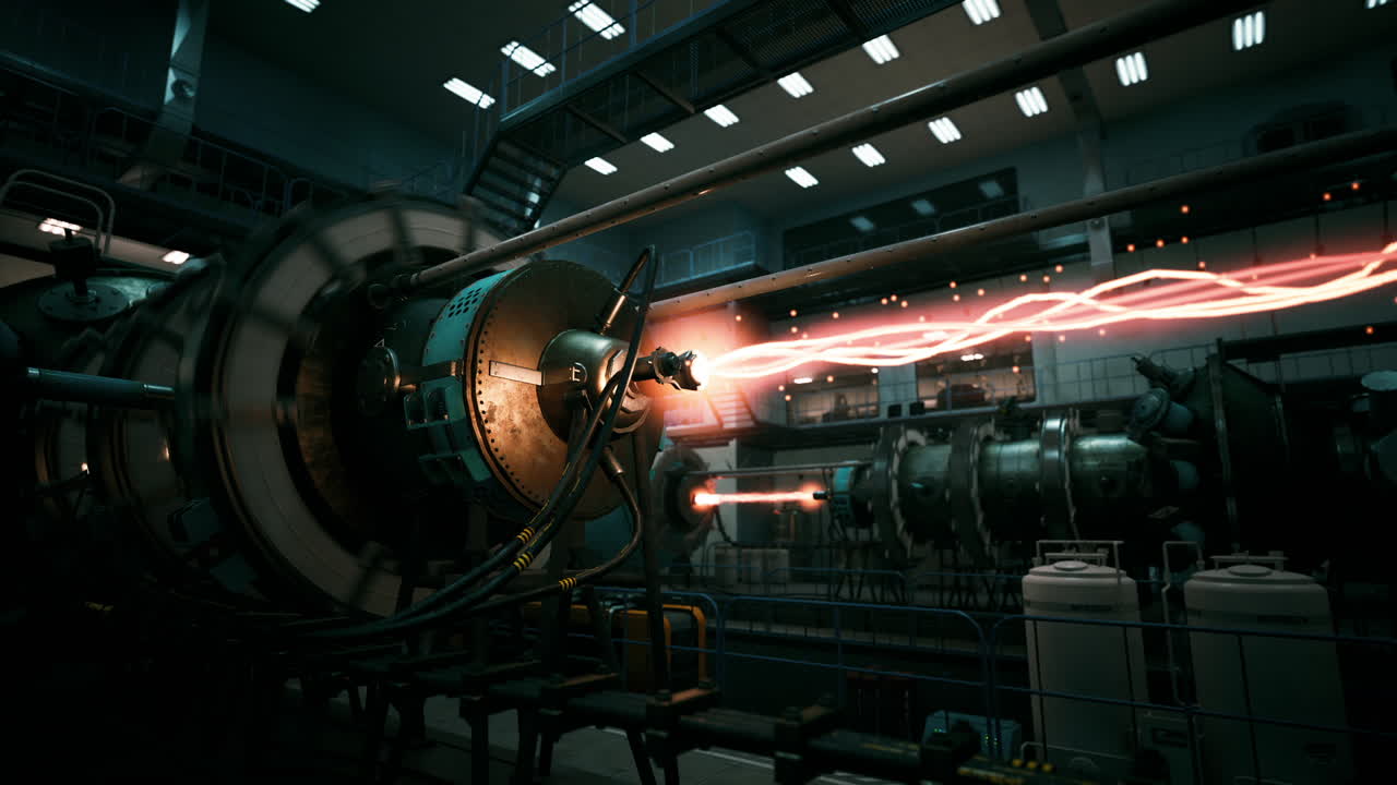 Advanced technology in a sci fi laboratory generating energy during experiments