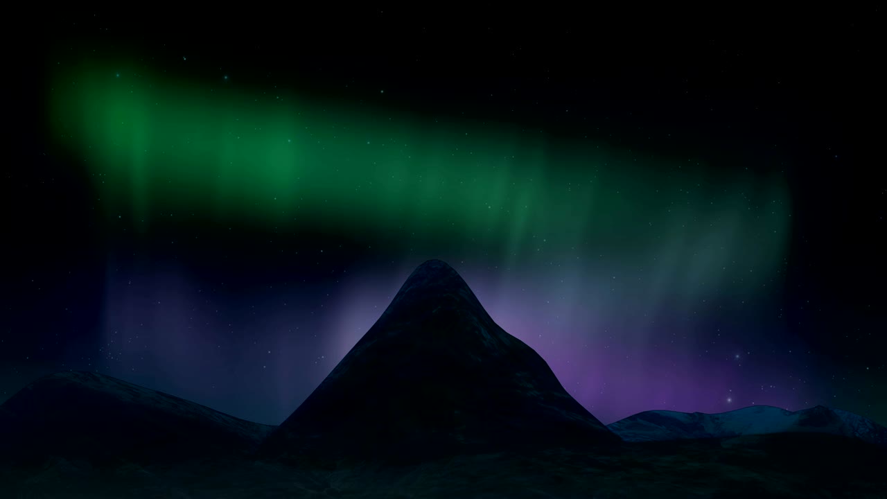 Arctic bright northern light over mountains landscape.
