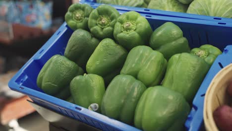 closeup shot of fresh produce green pepper at a grocery store in minneosta, usa.