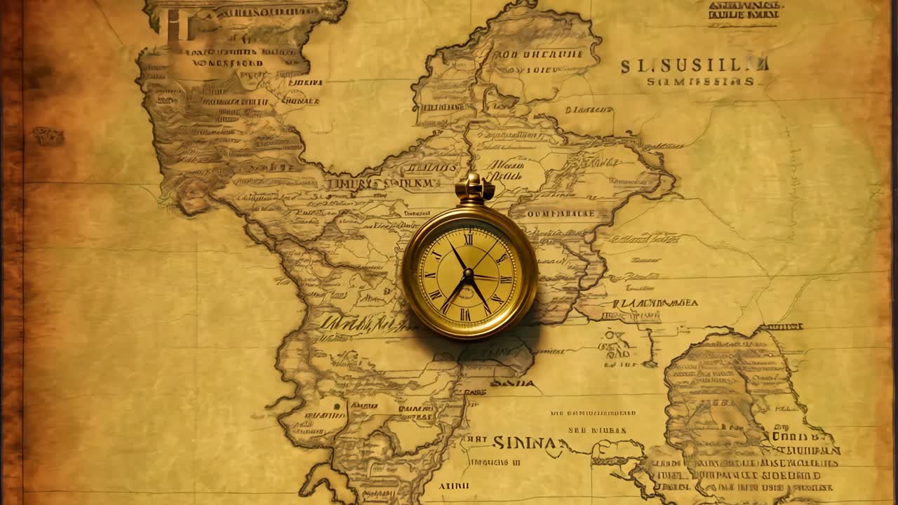 A map of a forest with a compass on top of it. The compass is pointing to the right