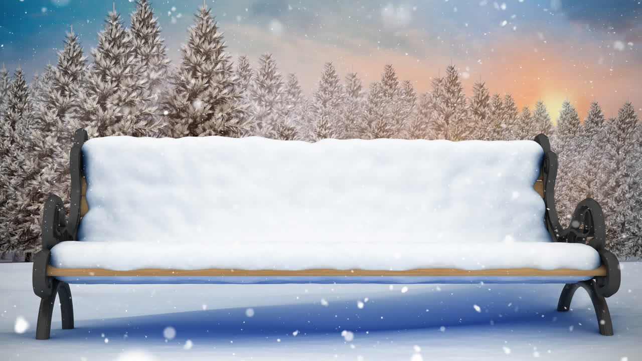 겨울 풍경과 내리는 눈의 벤치