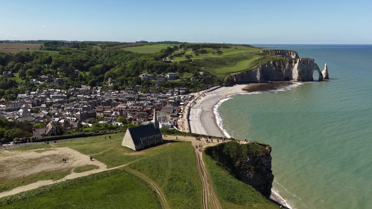 Alabaster Coast Étretat coast Normandy, France, aerial drone landscape English Channel