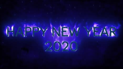 happy new year 2020 in flames on blue background