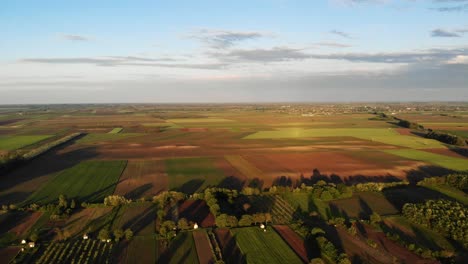 eastern european villages during sunset, long shadows, aerial view
