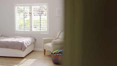 interior of stylish child's nursery shot in slow motion