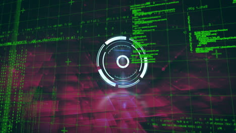 animación digital del escáner redondo de neón contra el procesamiento de datos en fondo rosa