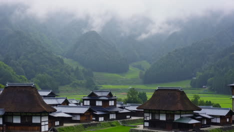 japanese mountain village with rice terraces