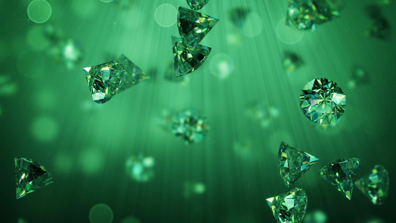 에메랄드 그린 브릴리언트가 떨어집니다 3d 렌더링 원활한 루프 애니메이션