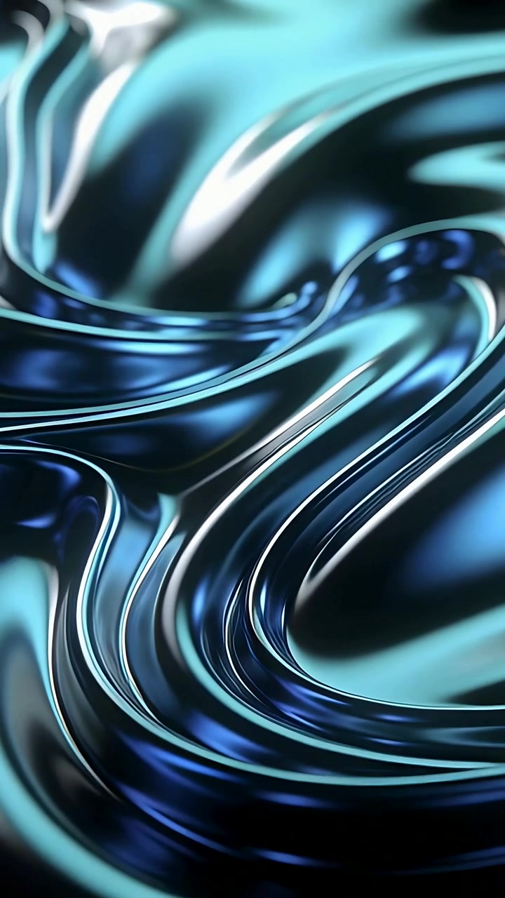 Vertical video: Rippling liquid-metal surface by teal light in studio close-up, revealing beads