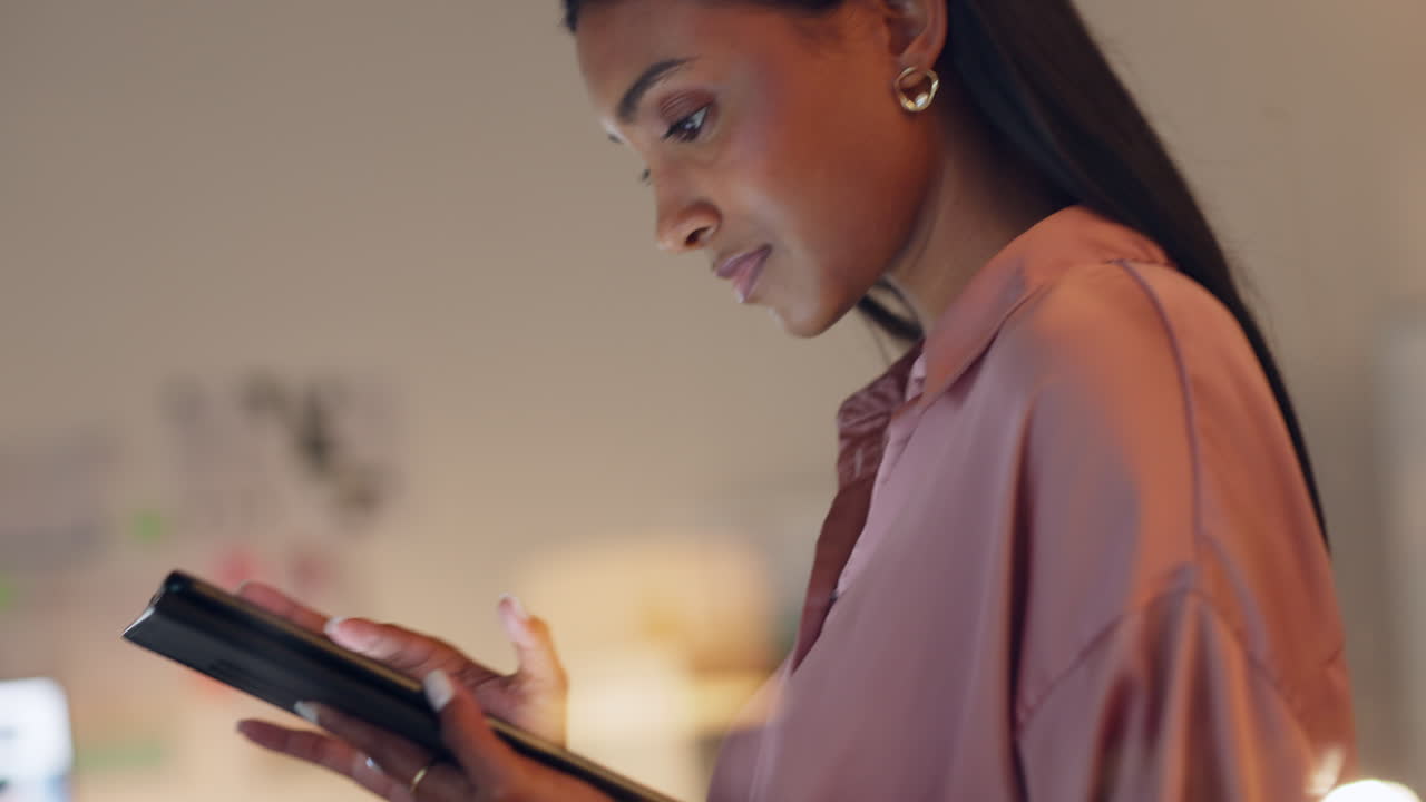 Business woman, research or tablet with employee