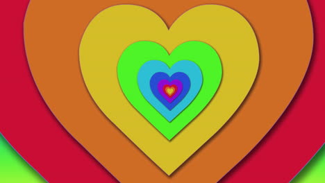animación de corazones de arco iris pulsando en el fondo
