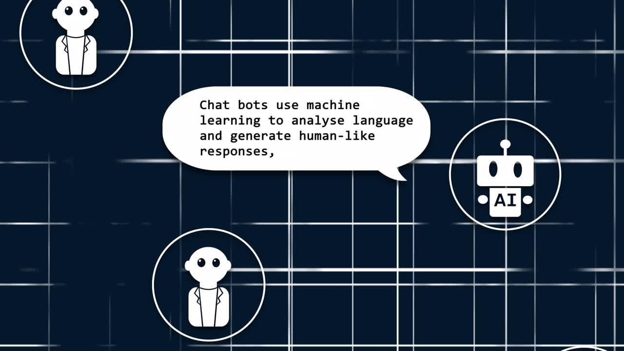 문자 및 아이콘의 애니메이션, 어두운 배경에서 컴퓨터 데이터 처리