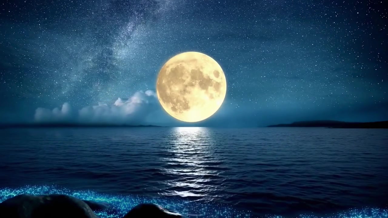 Trăng tròn chiếu sáng trên đại dương tĩnh lặng vào ban đêm