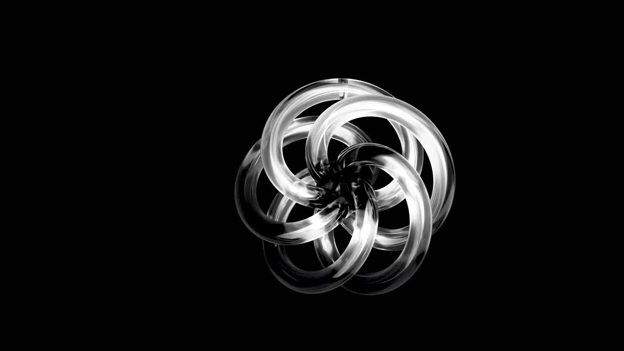 Shiny Abstract Metallic Rings Rotating on Black Background