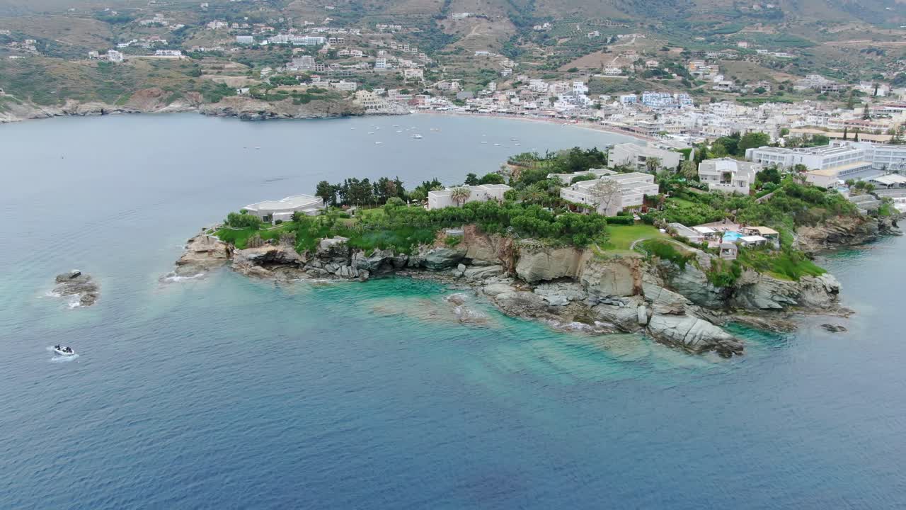 Mediterranean Historic Tourist Destination Town of Crete, Greece, Aerial Drone