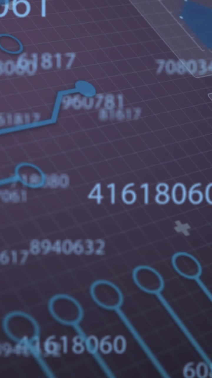 Animation of integrated circuit and changing numbers on violet background