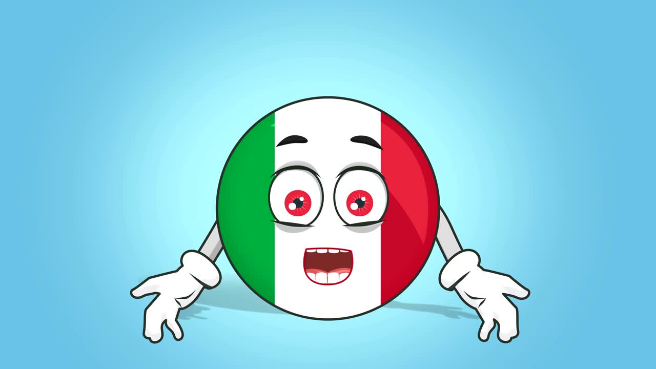 Icona Cartone Animato Bandiera Italia Sorpresa con Animazione Facciale e Maschera Alfa