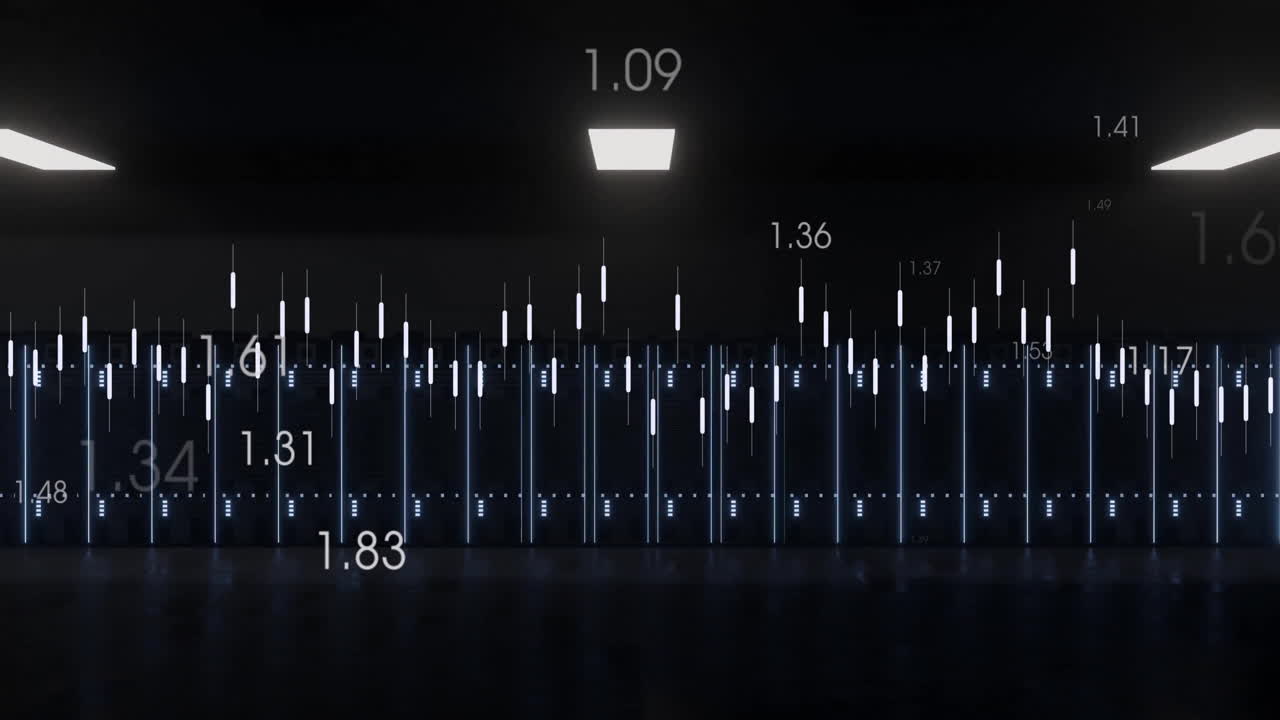 컴퓨터 서버를 통해 디지털 데이터 처리의 애니메이션