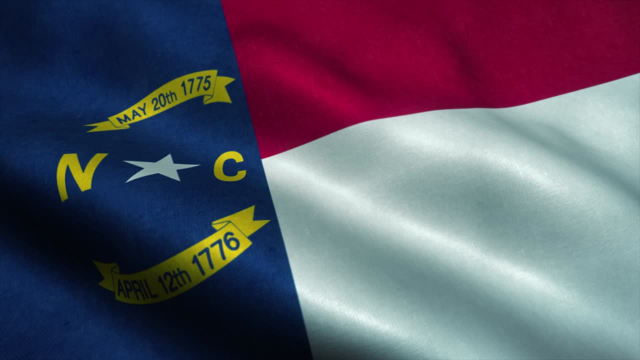 la bandera del estado de carolina del norte ondeando en el viento. la bandera nacional de carolina del nord. el signo de carolina del sur animación de bucle sin costuras. 4k