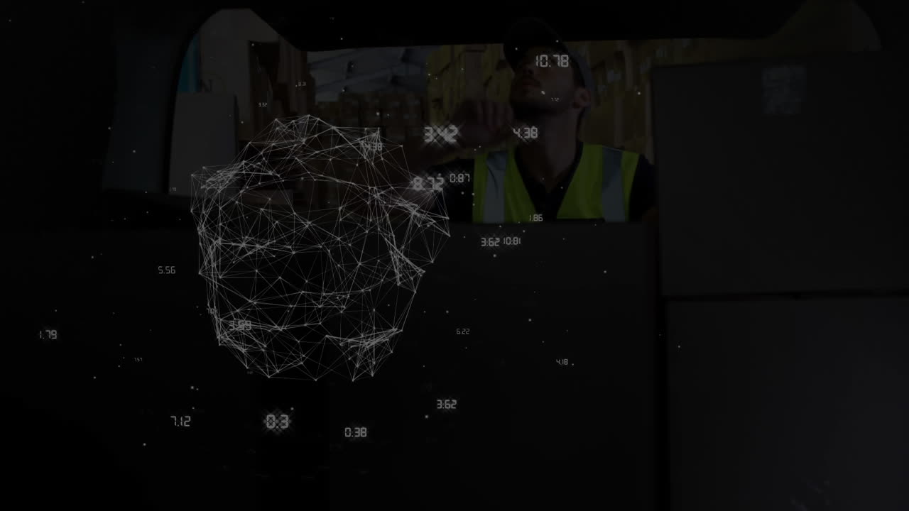 animación del globo de conexiones sobre el repartidor con caja de cartón