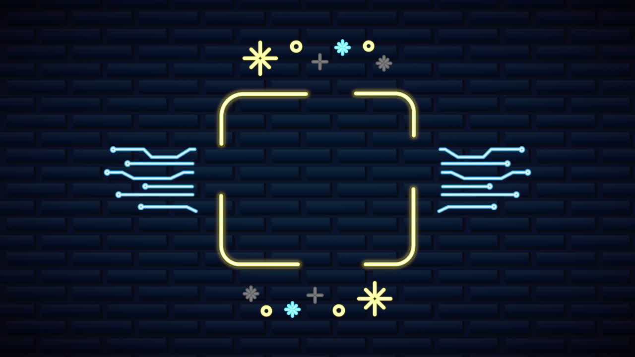 wall with neon light label city buildings