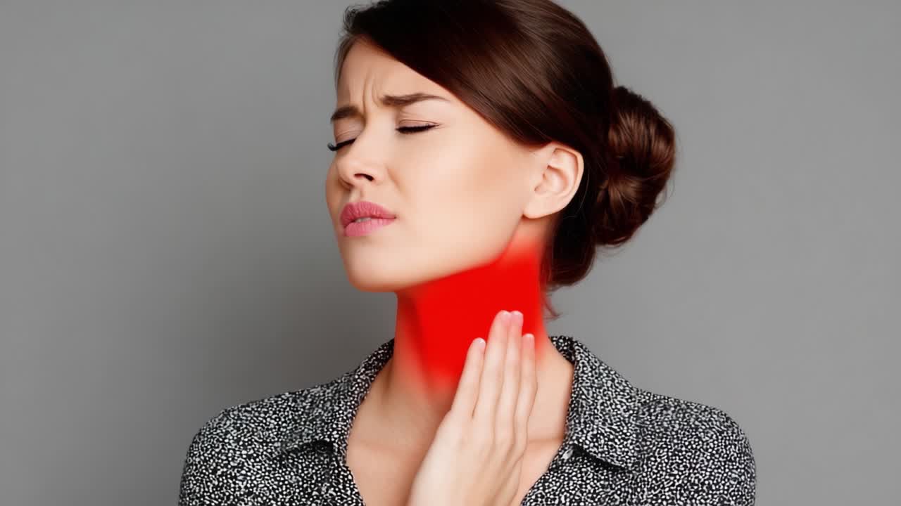 Una donna che prova disagio nella zona del collo, rappresentata in due inquadrature emotive con un'enfasi sul trattamento del dolore e sulla consapevolezza.