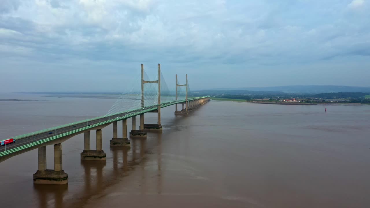 Low aerial flight following the Second Severn Crossing towards Wales