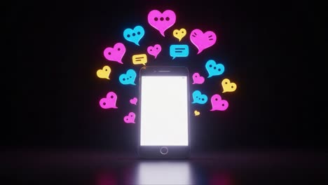Colorful Vibrant Phone with Floating Message Icons, Hearts, and Chat Bubbles Representing Social Interaction and Digital Communication in Modern Life