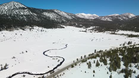 aerial view of sierra nevada wilderness valley and stream