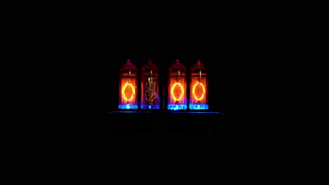 nixie tube digital display starts at 0:00 and cycles through all the numerals