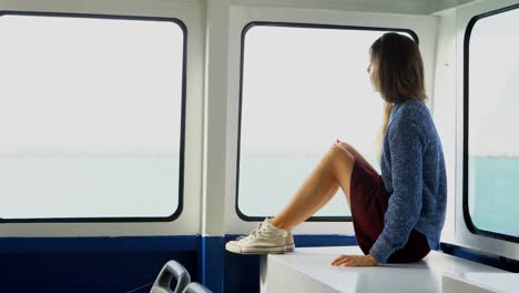 Woman-travelling-in-a-ferry-4k