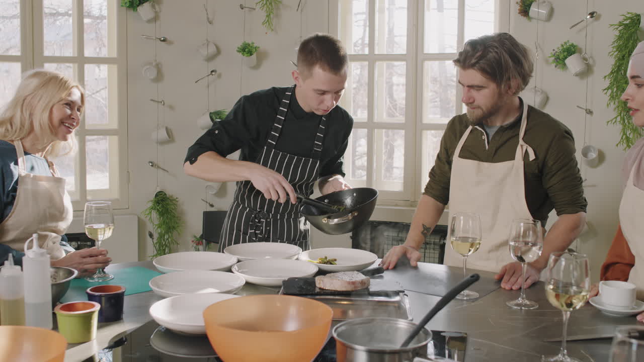 Chef Serving Dish On Plates