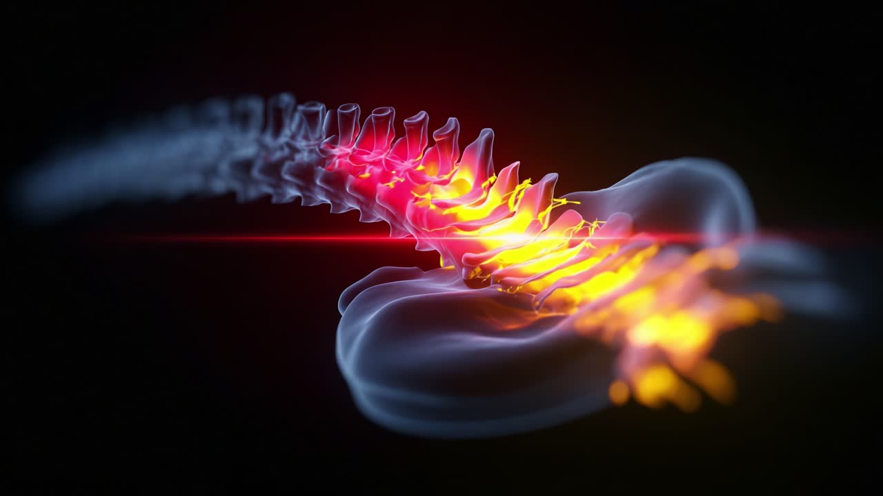 An Anatomical Exploration of a Human Spine Visualized in a Stunning Digital Rendering, Showcasing the Intricate Structures and Luminescent Elements Highlighting Its Complex Anatomy