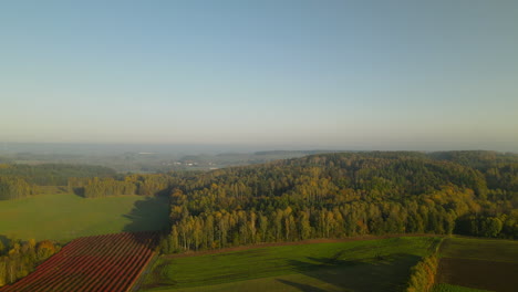 Beautiful-green-forest-landscape-of-Napromek,-Poland--aerial,-autumn-colors-around